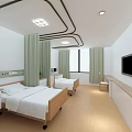 Hospital Ward Interior Featuring Two Beds White Sheets TV And Green Curtains