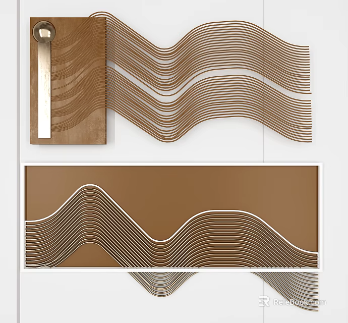 Brown Wavy Lines Wall Decor With White Background And Modern Design 3d model 