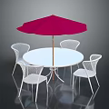 Outdoor Furniture Set With White Round Table Four White Mesh Chairs And Red Umbrella