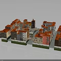 Colorful Traditional Building Complex With Red Roofs And Stone Bridge Design