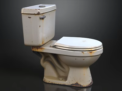 Vintage Rusty White Toilet With Stained Surface And Old Design 3d model