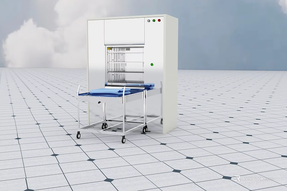 Stainless Steel Commercial Sterilization Cabinet With Mobile Cart And Control Panel 3d model 