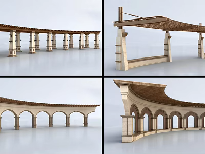 Wooden Pergola with Arched Structure and Columns for Outdoor Garden Shade 3d model