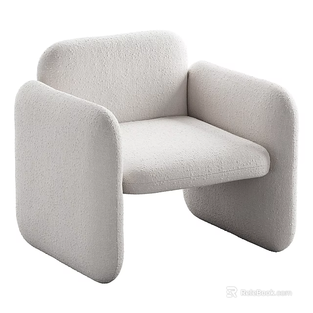 Modern Beige Accent Chair With Rounded Armrests And Soft Comfortable Fabric 3d model 