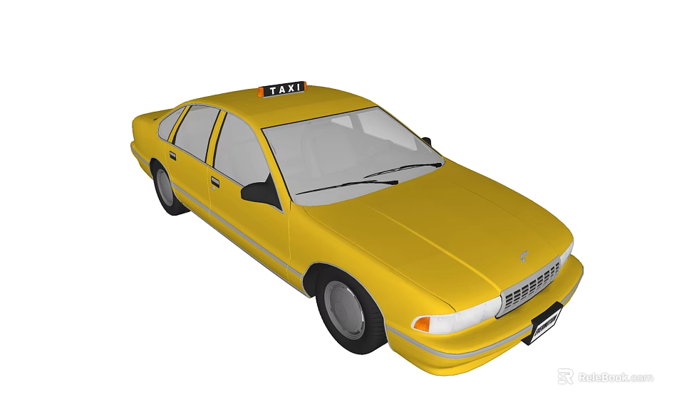 Yellow Taxi Sedan With Roof Sign Classic Exterior And Front View 3d model 