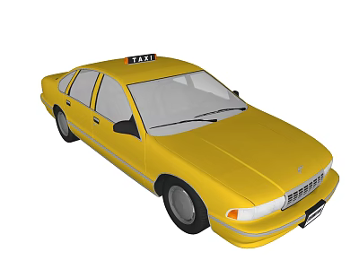 Yellow Taxi Sedan With Roof Sign Classic Exterior And Front View 3d model