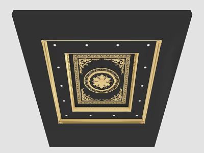 Black Ceiling With Gold Ornate Pattern Circular Center And Decorative Borders 3d model