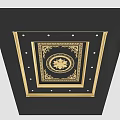 Black Ceiling With Gold Ornate Pattern Circular Center And Decorative Borders