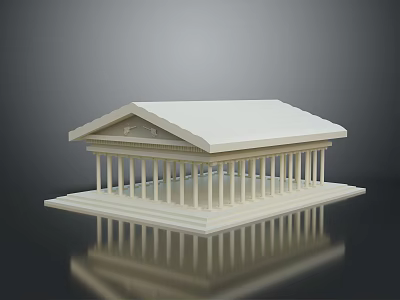 White Classical Greek Temple Model With Columns Pediment And Square Base 3d model