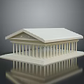 White Classical Greek Temple Model With Columns Pediment And Square Base 3d model