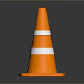 Orange Traffic Cone With White Stripes On Reflective Base Against Gray Background 3d model