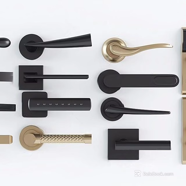 Modern Door Handles Featuring Black Gold Metal Finishes And Contemporary Design Styles 3d model 