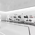 Modern Motorcycle Exhibition Hall Featuring Displayed Bikes And Visitor 3d model