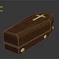 Brown Wooden Coffin Design With Gold Cross And Metal Clasps