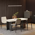 Modern Dining Table And Chairs With Marble Tabletop And Wooden Wall Paneling