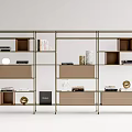 Modern Metal Frame Bookcase With Open Shelves Books Decorative Items And Drawers