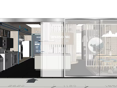 Panasonic Retail Store Modern Interior Design With Displayed Appliances Refrigerators TVs And Wooden Counter 3d model