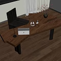 Modern Workspace With Wooden Desk Laptop Table Lamp Black Chair Curtains And Wooden Flooring