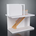Architectural Model Structure Featuring Two Story Design With Wooden Staircase And White Frame Platform