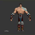 Muscular Man With Blue Arm Tattoos Brown Belt And Sword Beside Him