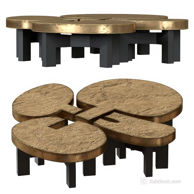 Modern Geometric Coffee Table With Textured Metal Surface And Black Frame Structure 3d model