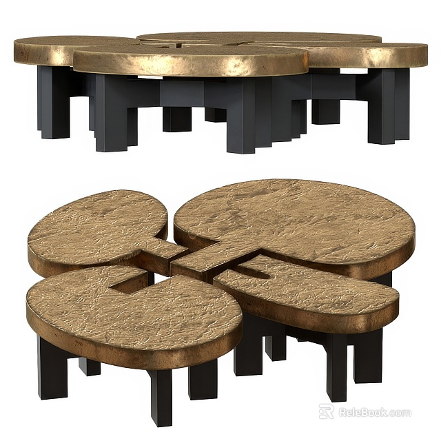 Modern Geometric Coffee Table With Textured Metal Surface And Black Frame Structure 3d model 