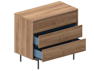 Modern Wooden Entryway Console Cabinet With Walnut Finish Drawers And Metal Legs 3d model