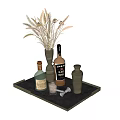 Elegant Liquor Bottles and Glass with Dried Flowers Vase Shaker on Tray