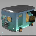 Green Food Truck With Silver Roof Open Door Green Awning Orange Wheels Large Front Windows