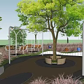 Modern Outdoor Playground With Golden Spherical Structure Slide Trees And Green Grass