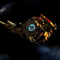 Futuristic Spacecraft Navigating Through Deep Space With Cosmic Galaxy Background