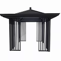Outdoor Black Landscape Pavilion with Sloped Roof Slatted Columns and Modern Design