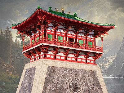 Tang Dynasty Que Building Wanglou Tower 3d model