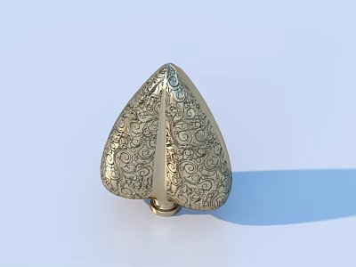 Golden Leaf Shaped Decorative Item With Intricate Swirl Patterns And Small Base 3d model