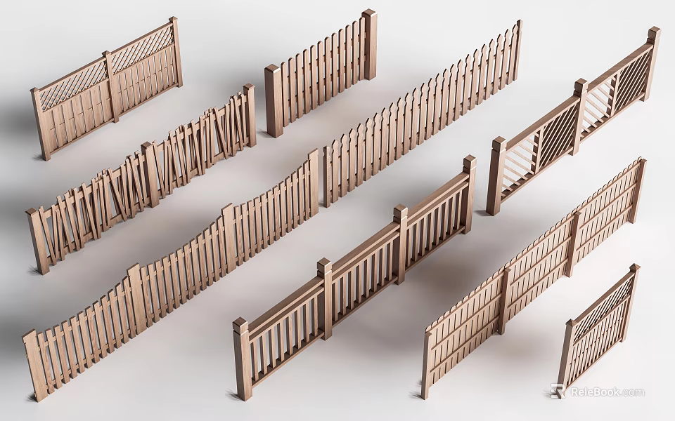 Decorative Wooden Railings With Various Design Styles And Different Structural Features 3d model 