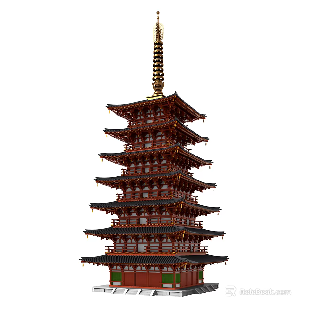 Traditional Multi Tiered Pagoda With Ornate Red Gold Eaves And Classic Design 3d model 