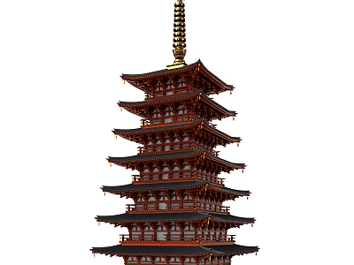 Traditional Multi Tiered Pagoda With Ornate Red Gold Eaves And Classic Design 3d model