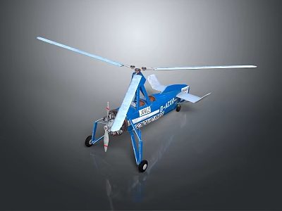 Blue Helicopter With White Rotors Open Frame And Lightweight Design 3d model