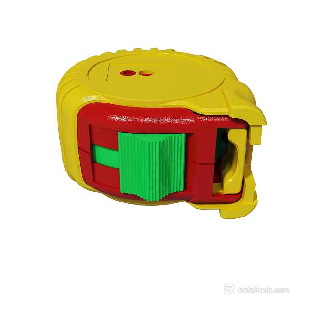 Yellow And Red Circular Device With Green Striped Components And Handle 3d model