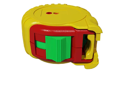 Yellow And Red Circular Device With Green Striped Components And Handle 3d model