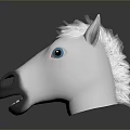 Detailed White Horse Head Model with Blue Eyes White Mane and Black Nose