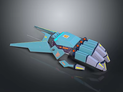 Futuristic Blue Mechanical Techwear Glove Featuring Orange And Gray Details 3d model