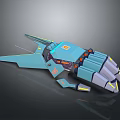 Futuristic Blue Mechanical Techwear Glove Featuring Orange And Gray Details