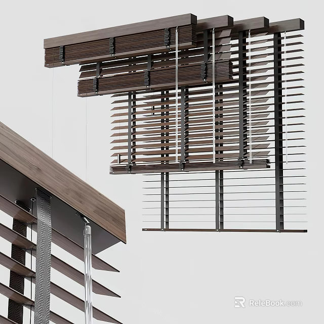 Modern Wooden Window Blinds With Horizontal Slats For Interior Design 3d model 