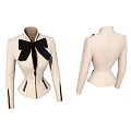 White Fitted Jacket With Black Bow Front And Side Black Trim Details 3d model