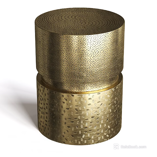 Golden Two Tiered Plant Stand With Hammered Texture And Brass Finish 3d model 