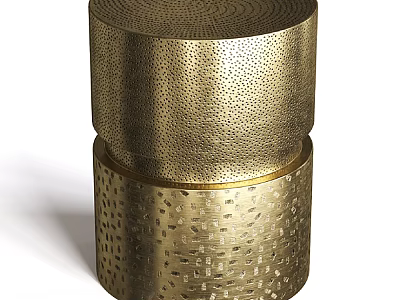 Golden Two Tiered Plant Stand With Hammered Texture And Brass Finish 3d model