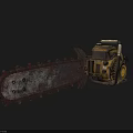 Old Rusty Chainsaw With Yellow Brown Body Metal Chain And Engine 3d model