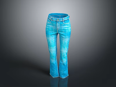 Blue High Waist Flared Jeans With Classic Denim Material And Slim Fit 3d model