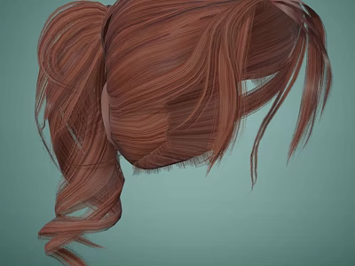 Fashionable Hat On Brown Hair Ponytail With Light Green Background 3d model